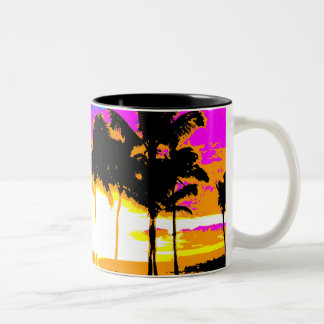 COREY TIGER JAREN 80 RETRO VINTAGE PALMBOMEN ZONSO TWEEKLEURIGE KOFFIEMOK