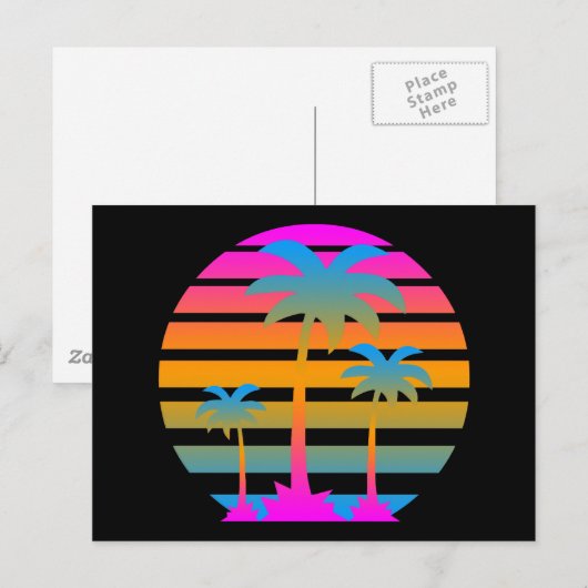 COREY TIGER RETRO SUNSET PALM TREES BRIEFKAART (Voorkant / Achterkant)