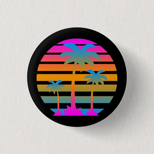 COREY TIGER RETRO SUNSET PALM TREES RONDE BUTTON 3,2 CM (Voorkant)