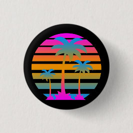 COREY TIGER RETRO SUNSET PALM TREES RONDE BUTTON 3,2 CM