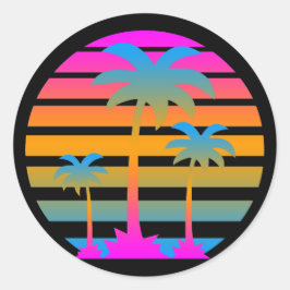 COREY TIGER RETRO SUNSET PALM TREES RONDE STICKER