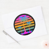 COREY TIGER RETRO SUNSET PALM TREES RONDE STICKER (Envelop)