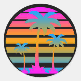 COREY TIGER RETRO SUNSET PALM TREES RONDE STICKER