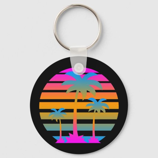 COREY TIGER RETRO SUNSET PALM TREES SLEUTELHANGER (Voorkant)
