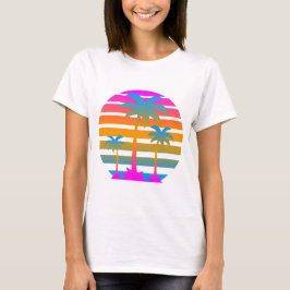 COREY TIGER RETRO SUNSET PALM TREES T-SHIRT