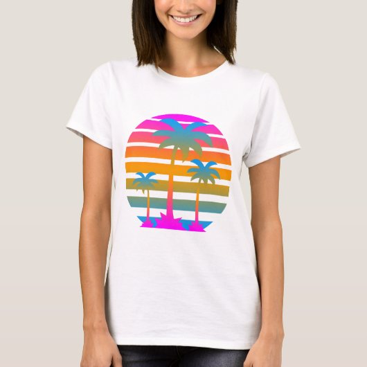COREY TIGER RETRO SUNSET PALM TREES T-SHIRT (Voorkant)