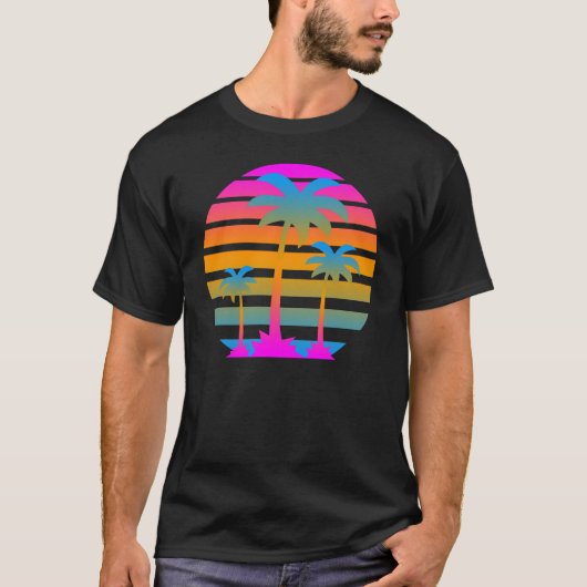 Corey Tiger Retro Sunset Palm Trees T-shirt (Voorkant)