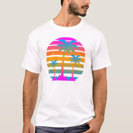 COREY TIGER RETRO SUNSET PALM TREES T-SHIRT