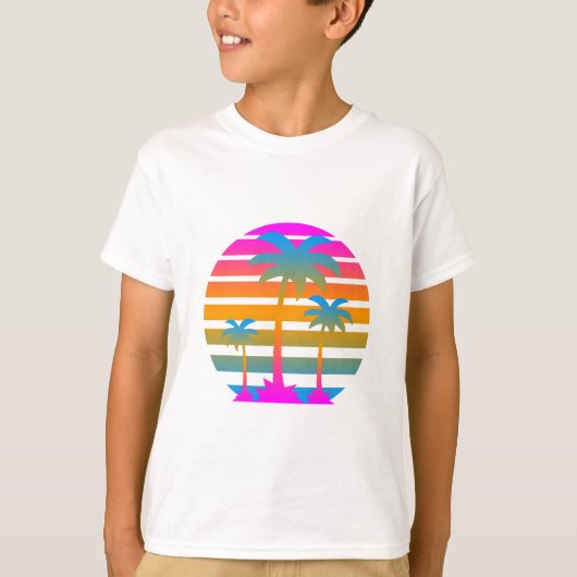 COREY TIGER RETRO ZONSONDERGANG PALMBOMEN T-SHIRT (Voorkant)