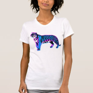 COREY TIJGER 1980s RETRO VINTAGE BLAUWE ROZE TIJGE T-shirt