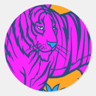COREY TIJGER 80'ER RETRO ROZE TIJGER JUNGLE RONDE STICKER