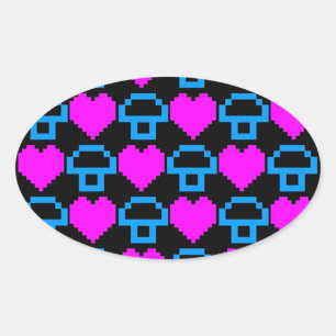 Corey Tijger 80s 8-bit Paddenstoelen Harten Ovale Sticker