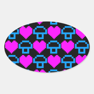 Corey Tijger 80s 8-bit Paddenstoelen Harten Ovale Sticker