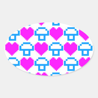 Corey Tijger 80s 8-bit Paddenstoelen Harten Ovale Sticker