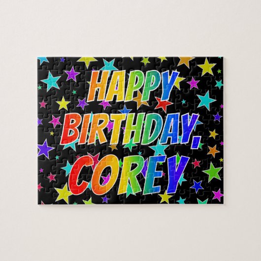 "COREY" voornaam, geun "HAPPY BIRTHDAY" Legpuzzel (Horizontaal)