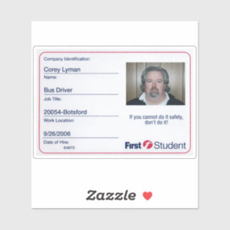 Corey's eerste studentenbadge sticker