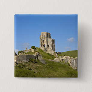 Corfe Castle, Corfe, Dorset, Engeland Vierkante Button 5,1 Cm