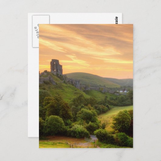 Corfe Castle Sunrise Briefkaart (Voorkant / Achterkant)
