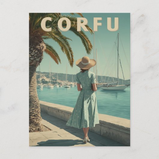 Corfu 50s vintage reis briefkaart (Voorkant)