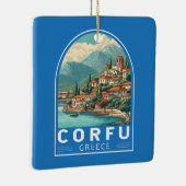 Corfu Greece Travel Art Emblem Keramisch Ornament (Rechts)