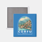 Corfu Greece Travel Art Emblem Magneet (Voorkant / Achterkant)