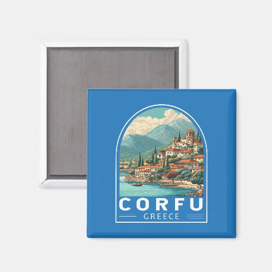 Corfu Greece Travel Art Emblem Magneet (Voorkant / Achterkant)