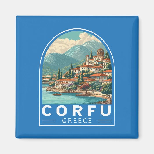 Corfu Greece Travel Art Emblem Magneet (Voorkant)