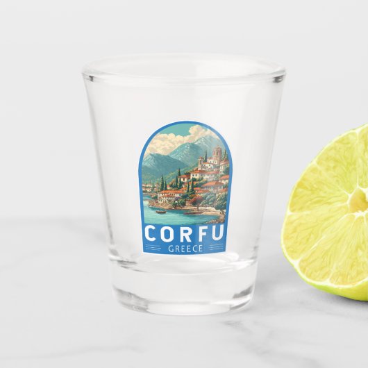 Corfu Greece Travel Art Emblem Shot Glas (Voorkant)