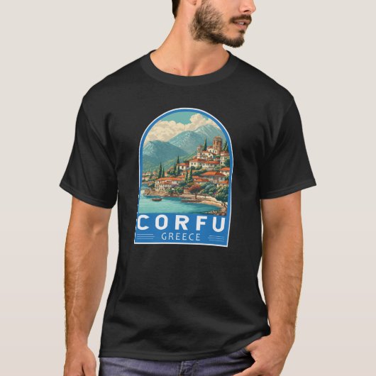 Corfu Greece Travel Art Emblem T-shirt (Voorkant)