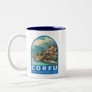 Corfu Griekenland Reizen Kunst Embleem Tweekleurige Koffiemok