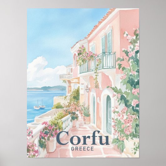 Corfu Griekenland Waterverf Schilderreis Poster (Voorkant)