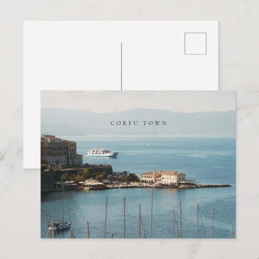 Corfu Stad Havengezicht (horizontaal) Briefkaart (Voorkant / Achterkant)
