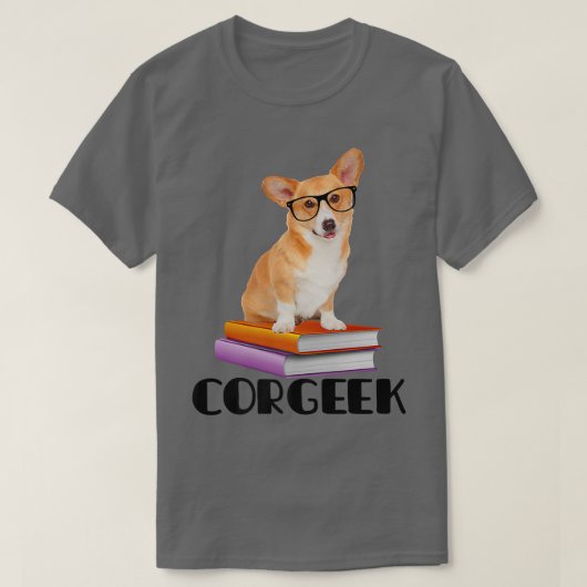 Corgeek Reading Books Geek Funny Corgi Hondenliefh T-shirt (Design voorkant)