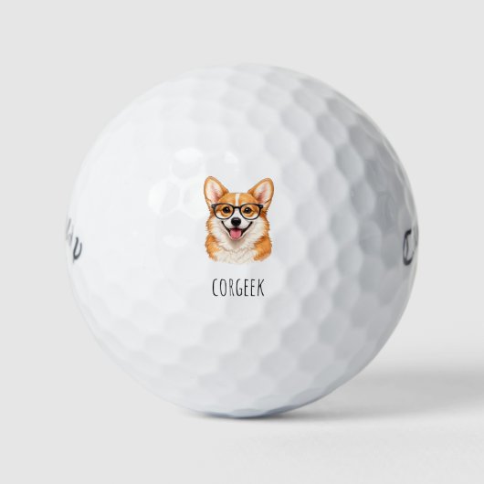 'Corgeek' Schattige Corgi Met Bril Speelse Pret Golfballen (Voorkant)