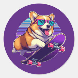 Corgi 80's skater ronde sticker