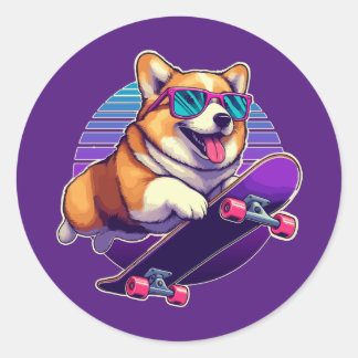 Corgi 80's skater ronde sticker