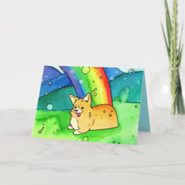 Corgi aan het einde van de regenboog bedankkaart