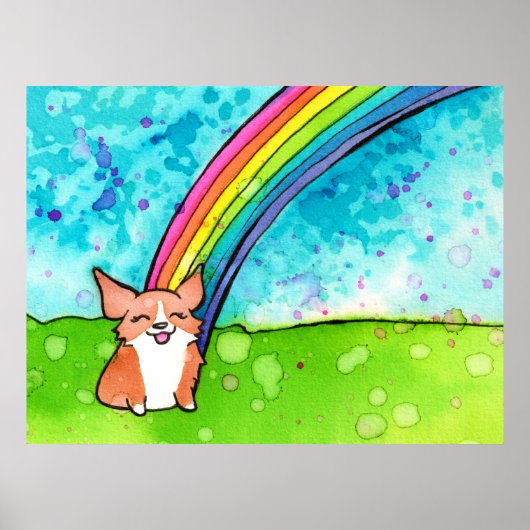 Corgi aan het einde van de regenboog poster (Voorkant)