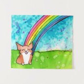 Corgi aan het einde van de regenboog wandkleed (Voorkant (horizontaal))