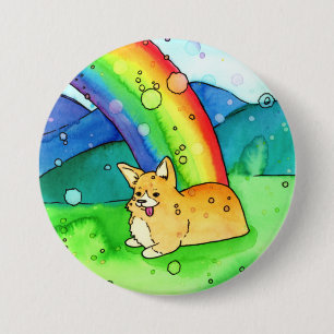 Corgi aan het einde van de regenboogButton Ronde Button 7,6 Cm
