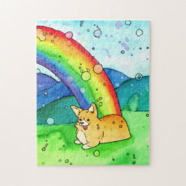 Corgi aan het einde van de regenboogWaterverf puzz Legpuzzel