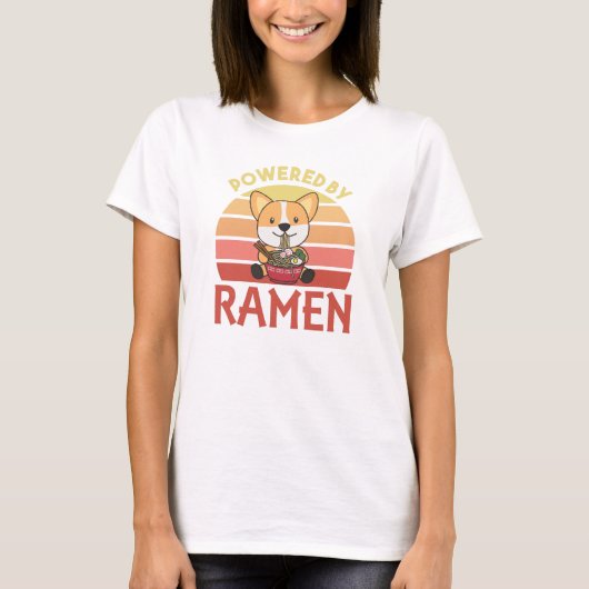 Corgi aangedreven door Ramen Cute Kawaii Noodle Do T-shirt (Voorkant)