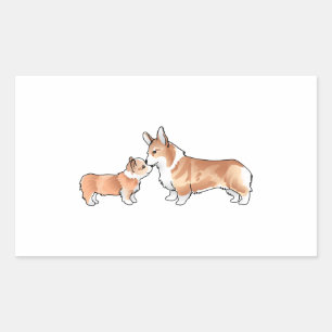 CORGI ADULT EN PUP RECHTHOEKIGE STICKER