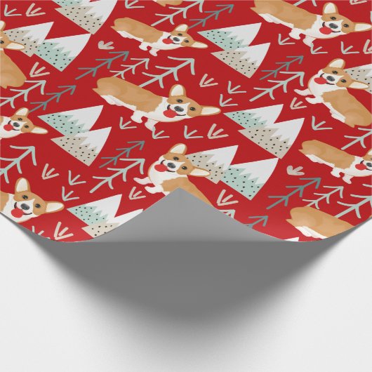 Corgi Adventure in bergen patroon - rood Cadeaupapier (Hoek)