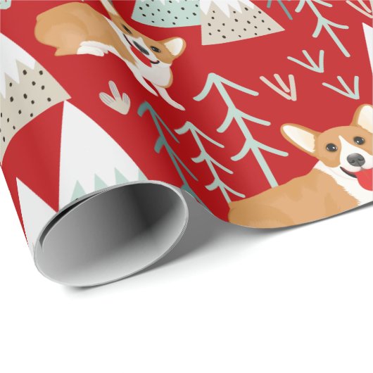 Corgi Adventure in bergen patroon - rood Cadeaupapier (Rol Hoek)