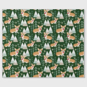 Corgi Adventure in de bergen - groen Cadeaupapier (Vlak)