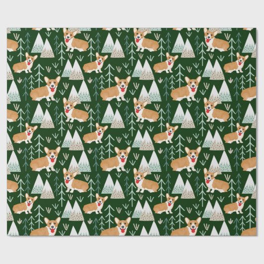 Corgi Adventure in de bergen - groen Cadeaupapier (Vlak)