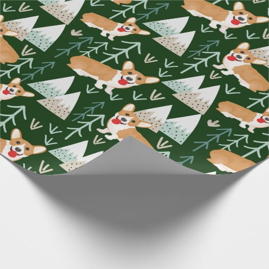 Corgi Adventure in de bergen - groen Cadeaupapier (Hoek)