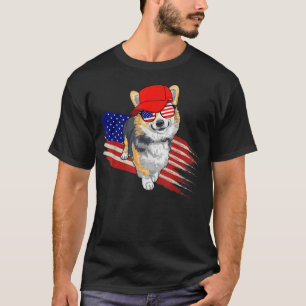 Corgi American Flag USA Patriotic Funny 4th of jul T-shirt