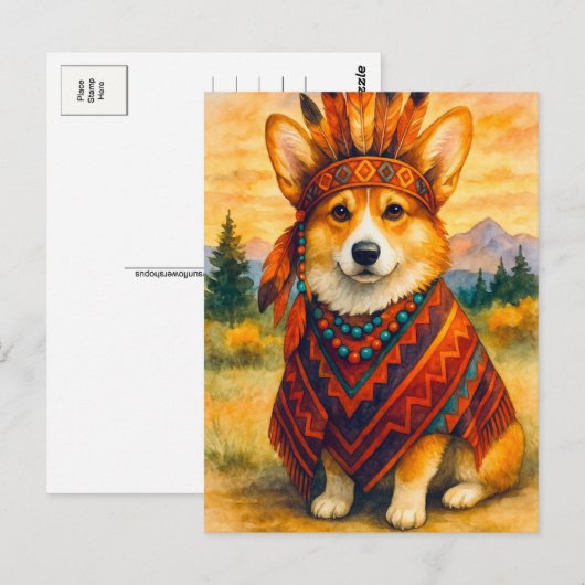 Corgi American Indian Happy Thanksgiving Briefkaar Briefkaart (Voorkant / Achterkant)